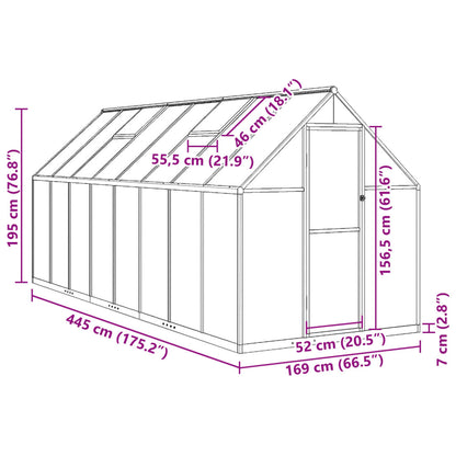 vidaXL Serre avec cadre de base vert 445x169x195 cm aluminium