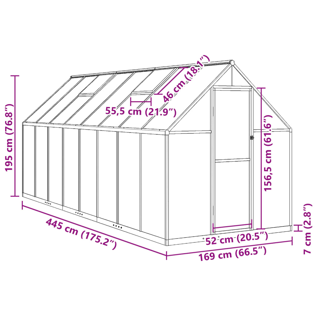 vidaXL Serre avec cadre de base anthracite 445x169x195 cm aluminium