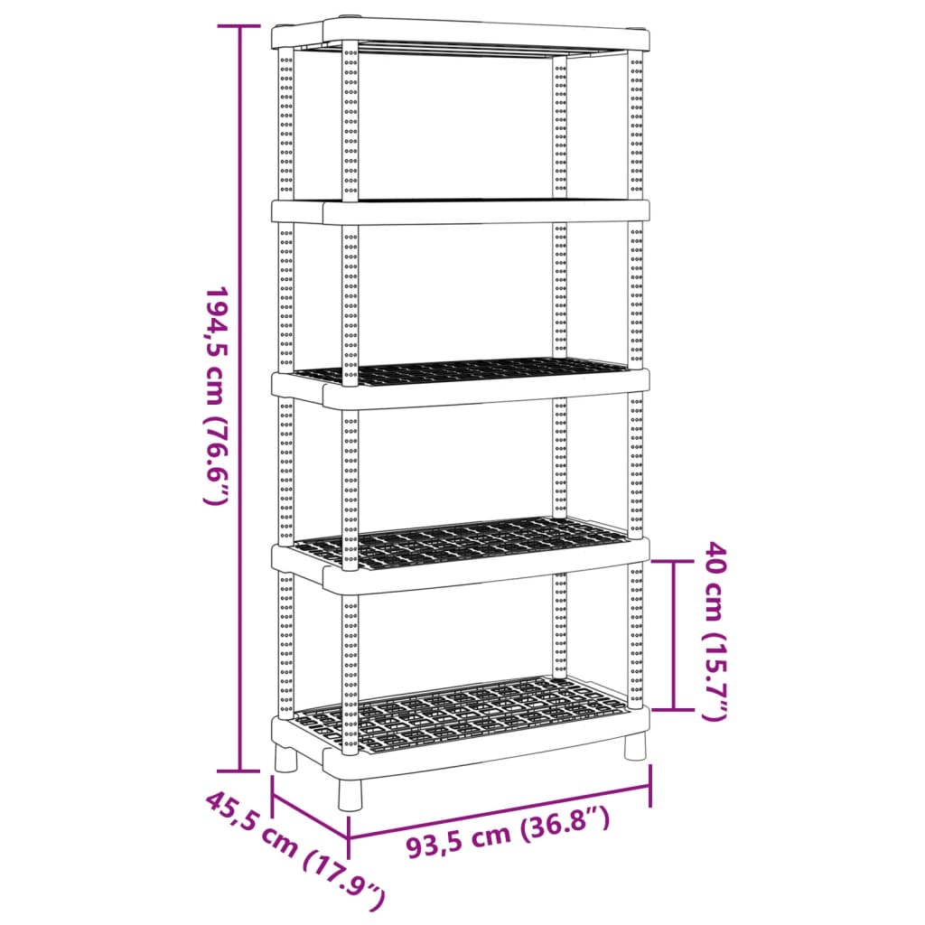 vidaXL Étagère de rangement à 5 niveaux noir 93,5x45,5x194,5 cm PP