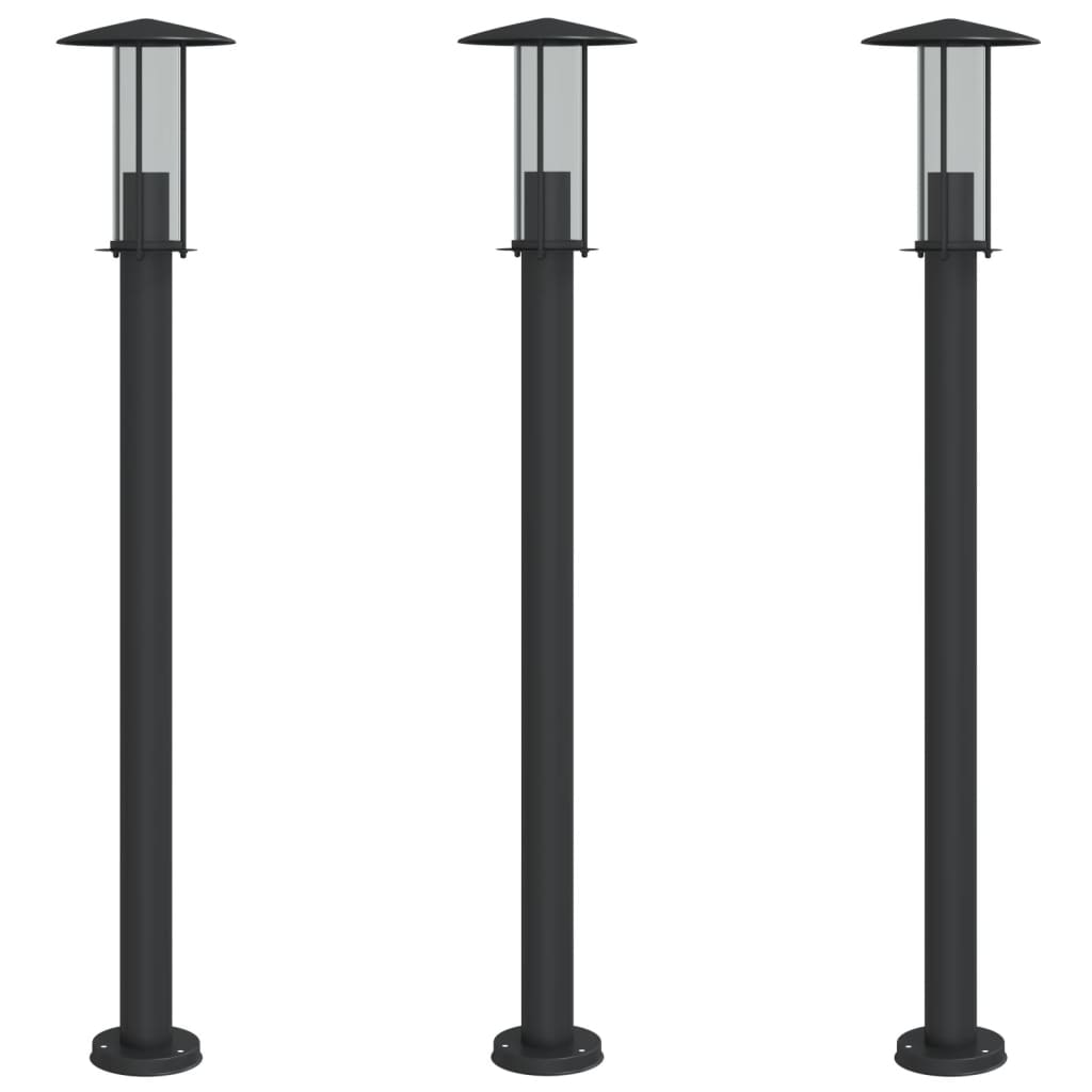 vidaXL Lampadaires d'extérieur 3 pcs noir 100 cm acier inoxydable