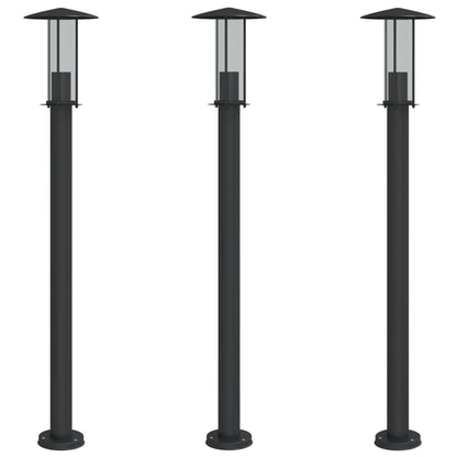 vidaXL Lampadaires d'extérieur 3 pcs noir 100 cm acier inoxydable