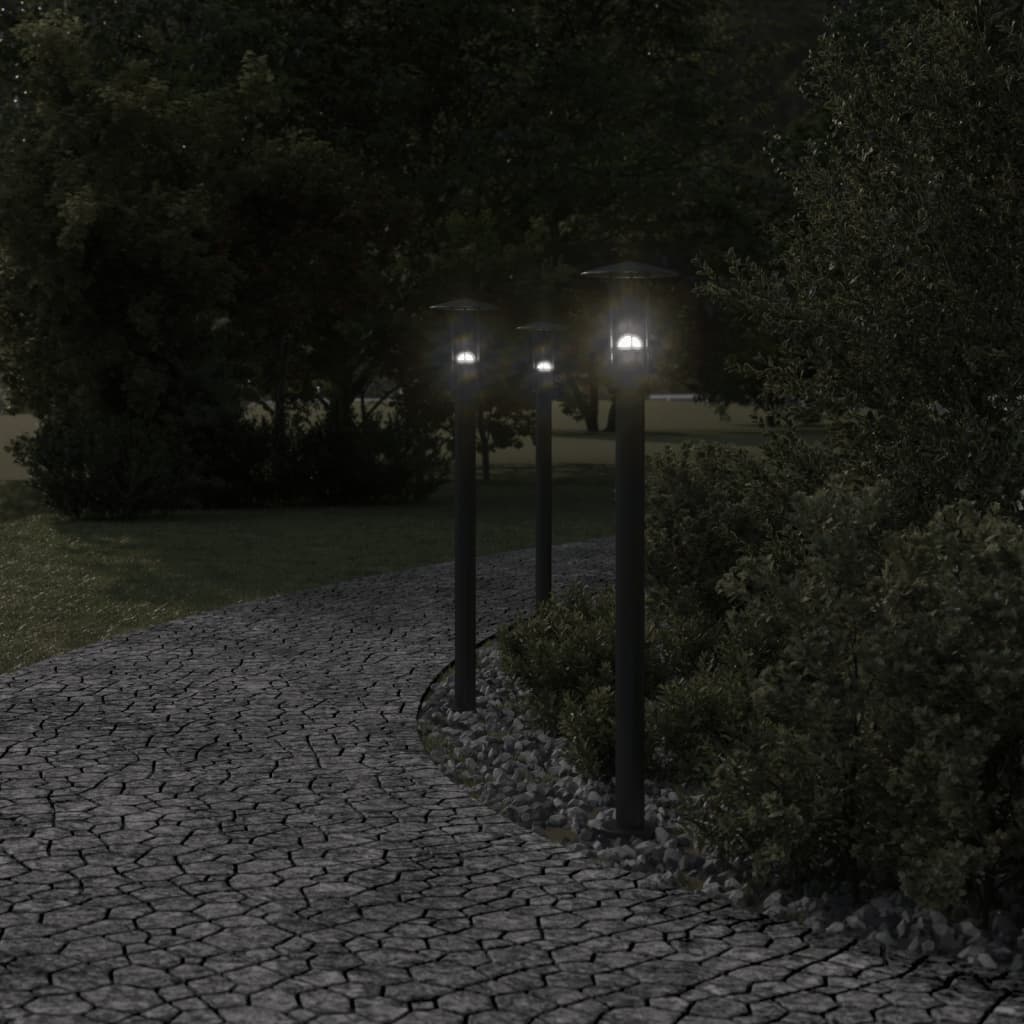 vidaXL Lampadaires d'extérieur 3 pcs noir 100 cm acier inoxydable