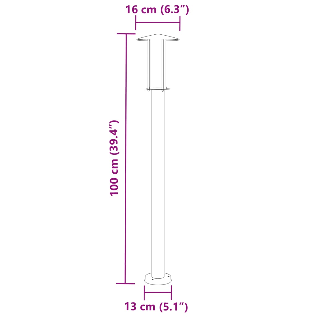vidaXL Lampadaires d'extérieur 3 pcs noir 100 cm acier inoxydable