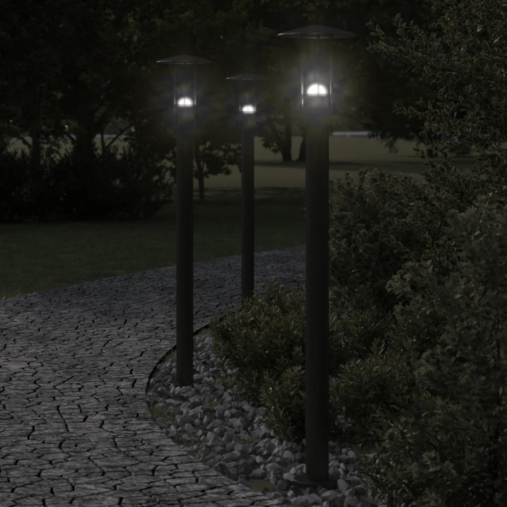 vidaXL Lampadaires d'extérieur 3 pcs noir 100 cm acier inoxydable