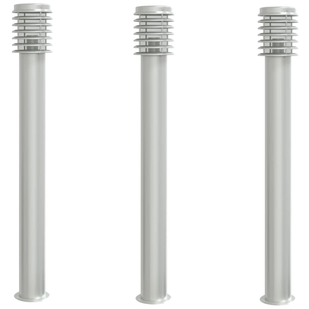 vidaXL Lampadaires d'extérieur 3 pcs argenté 110 cm acier inoxydable