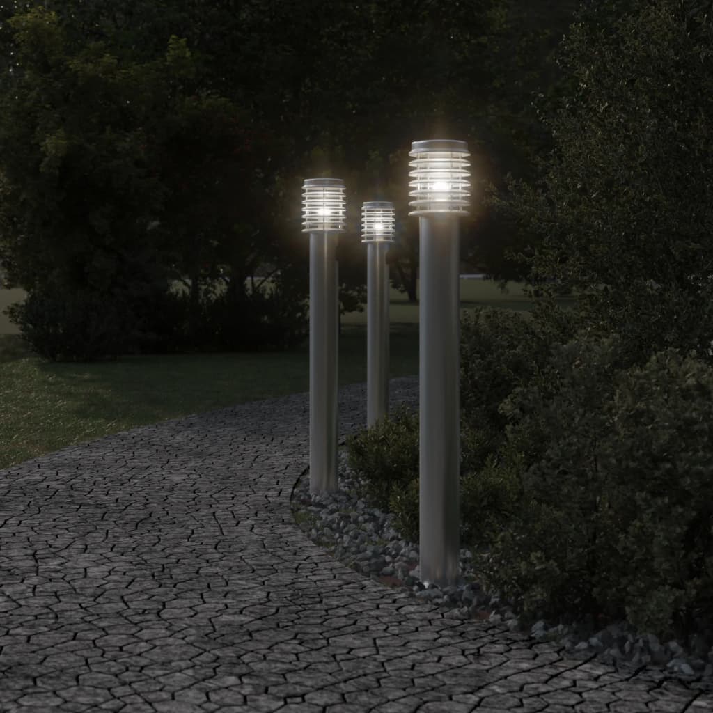 vidaXL Lampadaires d'extérieur 3 pcs argenté 110 cm acier inoxydable
