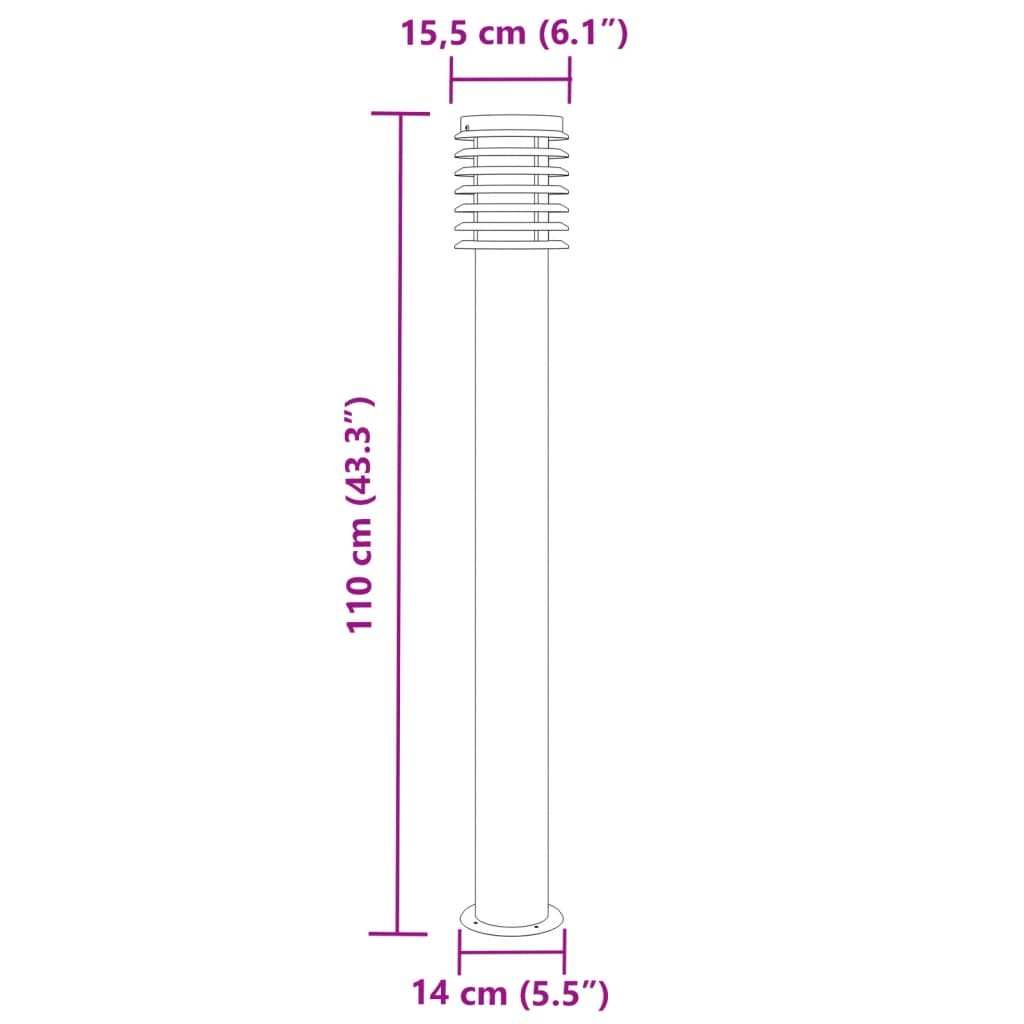 vidaXL Lampadaires d'extérieur 3 pcs argenté 110 cm acier inoxydable