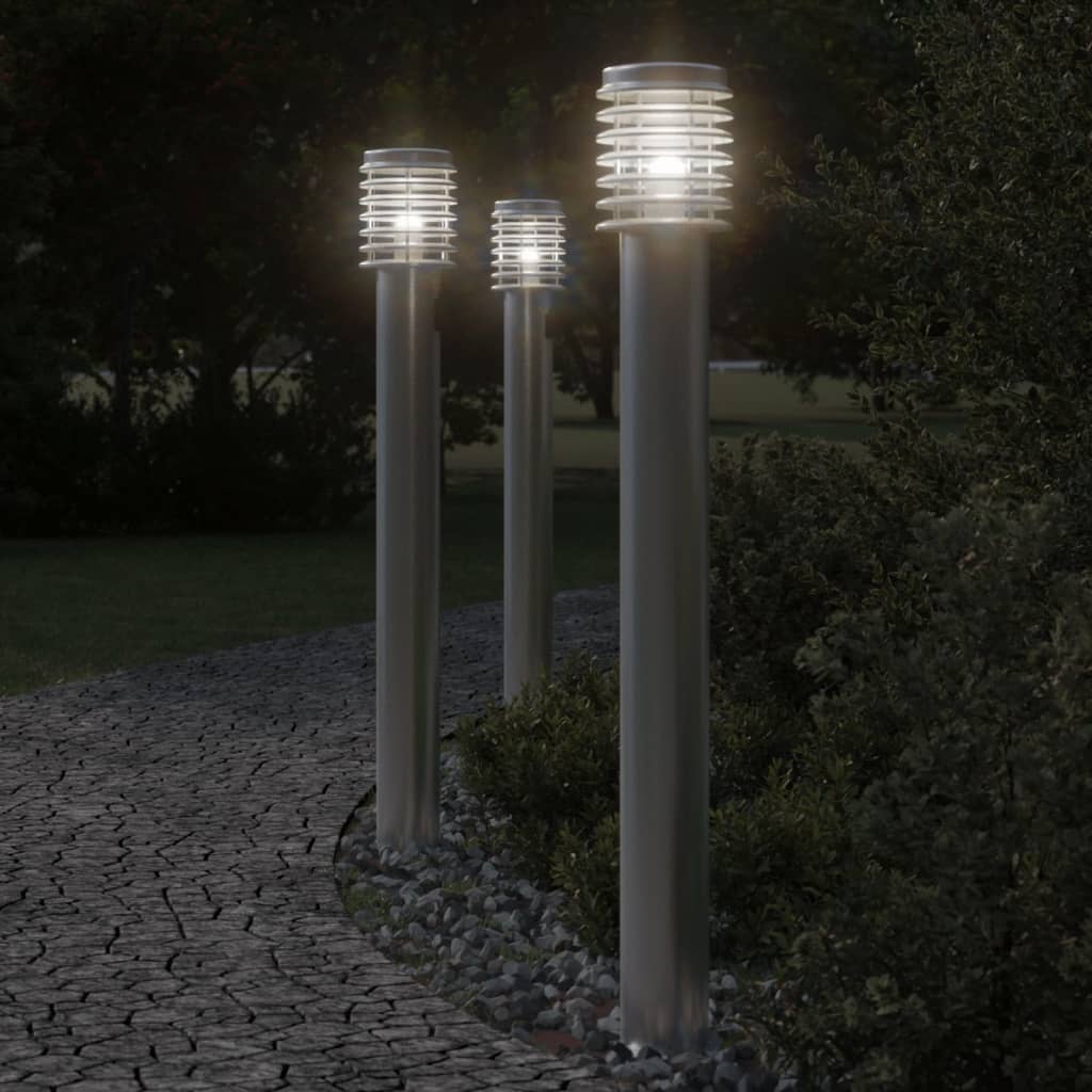 vidaXL Lampadaires d'extérieur 3 pcs argenté 110 cm acier inoxydable