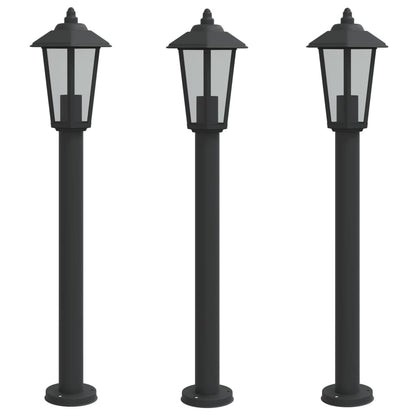 vidaXL Lampadaires d'extérieur 3 pcs noir 80 cm acier inoxydable