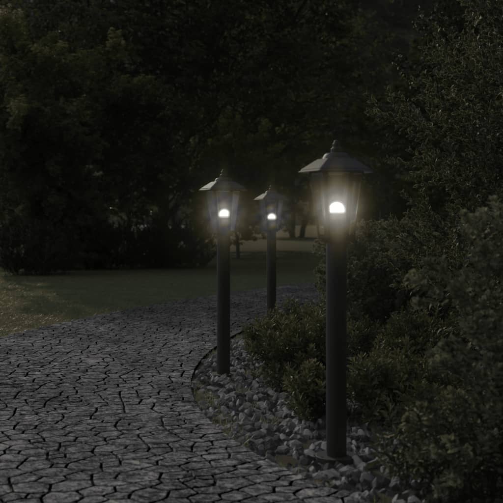 vidaXL Lampadaires d'extérieur 3 pcs noir 80 cm acier inoxydable