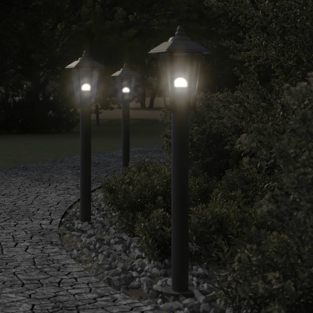 vidaXL Lampadaires d'extérieur 3 pcs noir 80 cm acier inoxydable