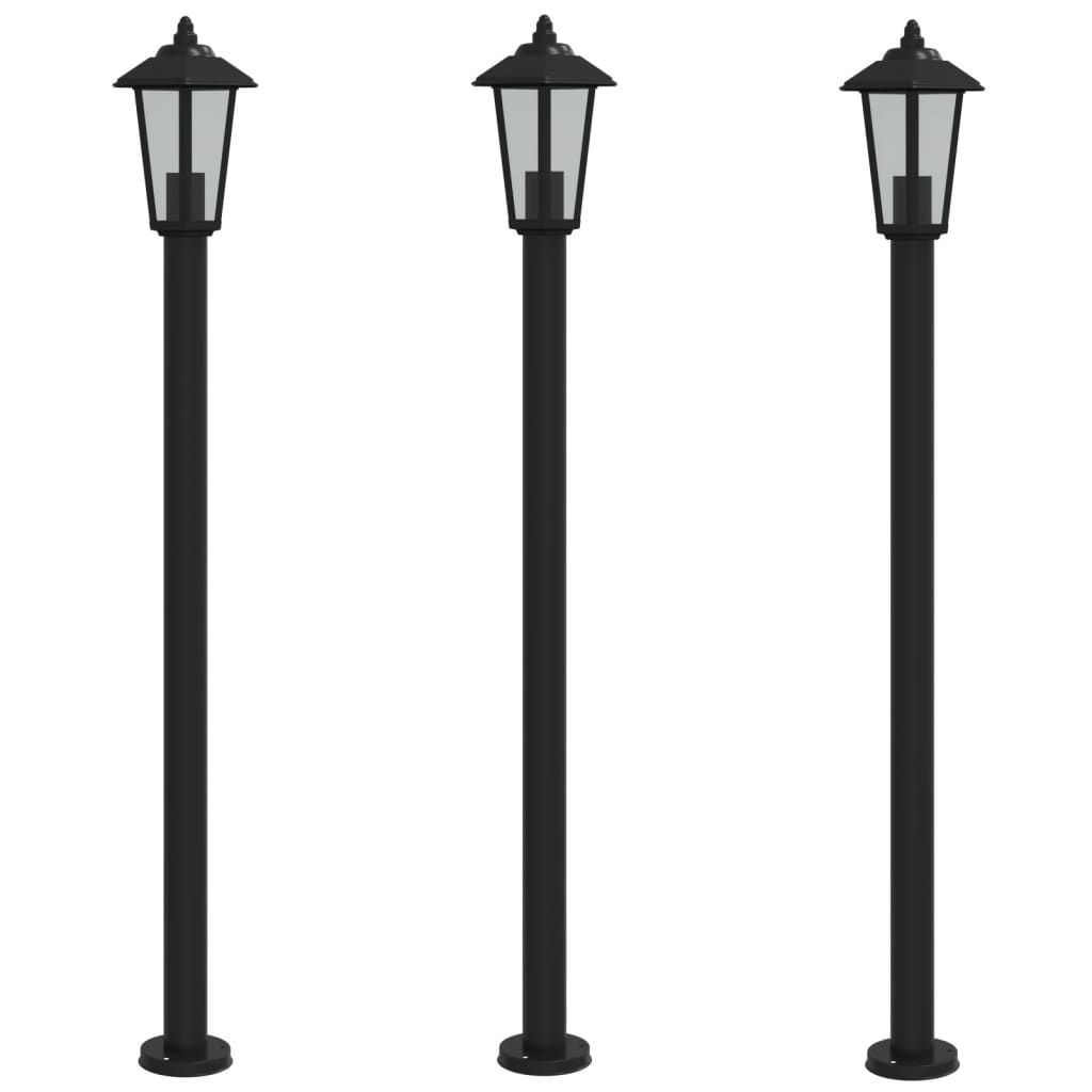 vidaXL Lampadaires d'extérieur 3 pcs noir 120 cm acier inoxydable