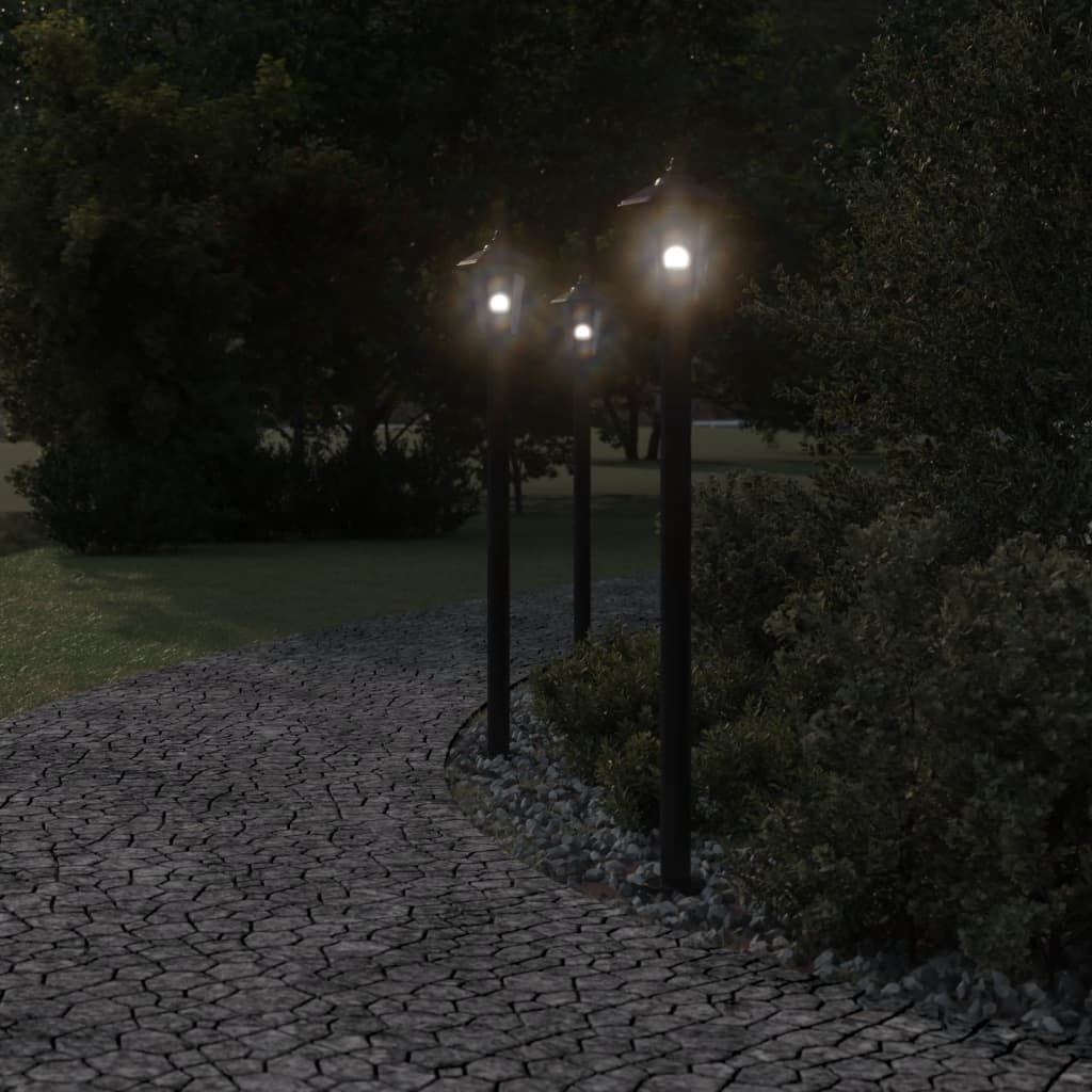 vidaXL Lampadaires d'extérieur 3 pcs noir 120 cm acier inoxydable