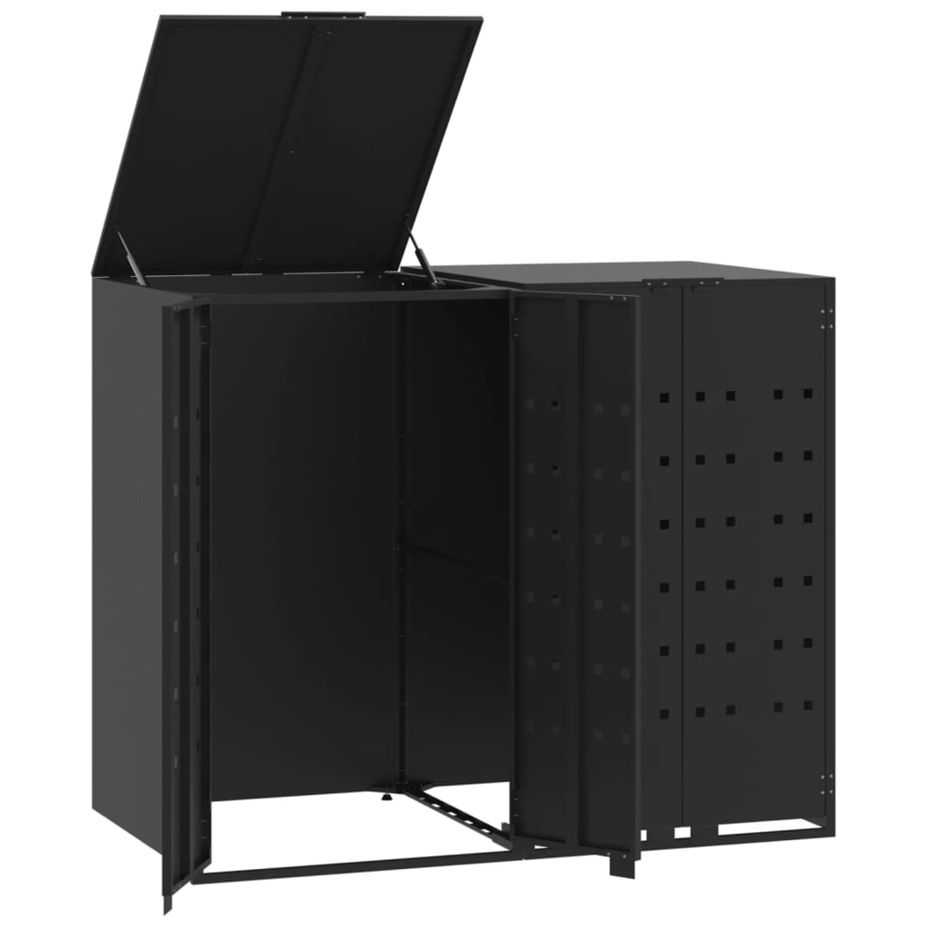 vidaXL Rangement à roulettes pour poubelles pour 2 bacs noir acier