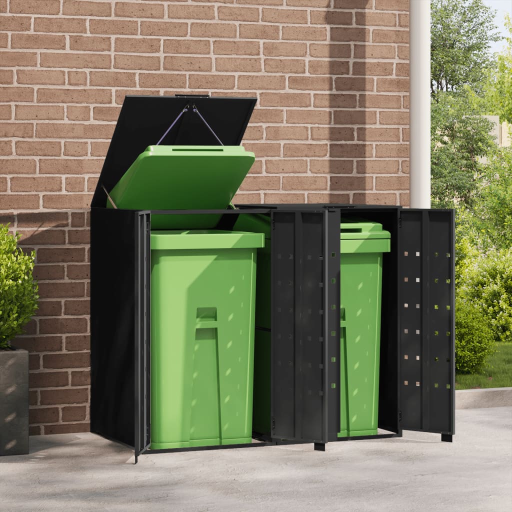 vidaXL Rangement à roulettes pour poubelles pour 2 bacs noir acier