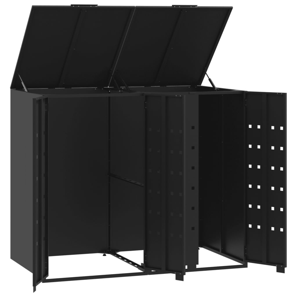 vidaXL Rangement à roulettes pour poubelles pour 2 bacs noir acier