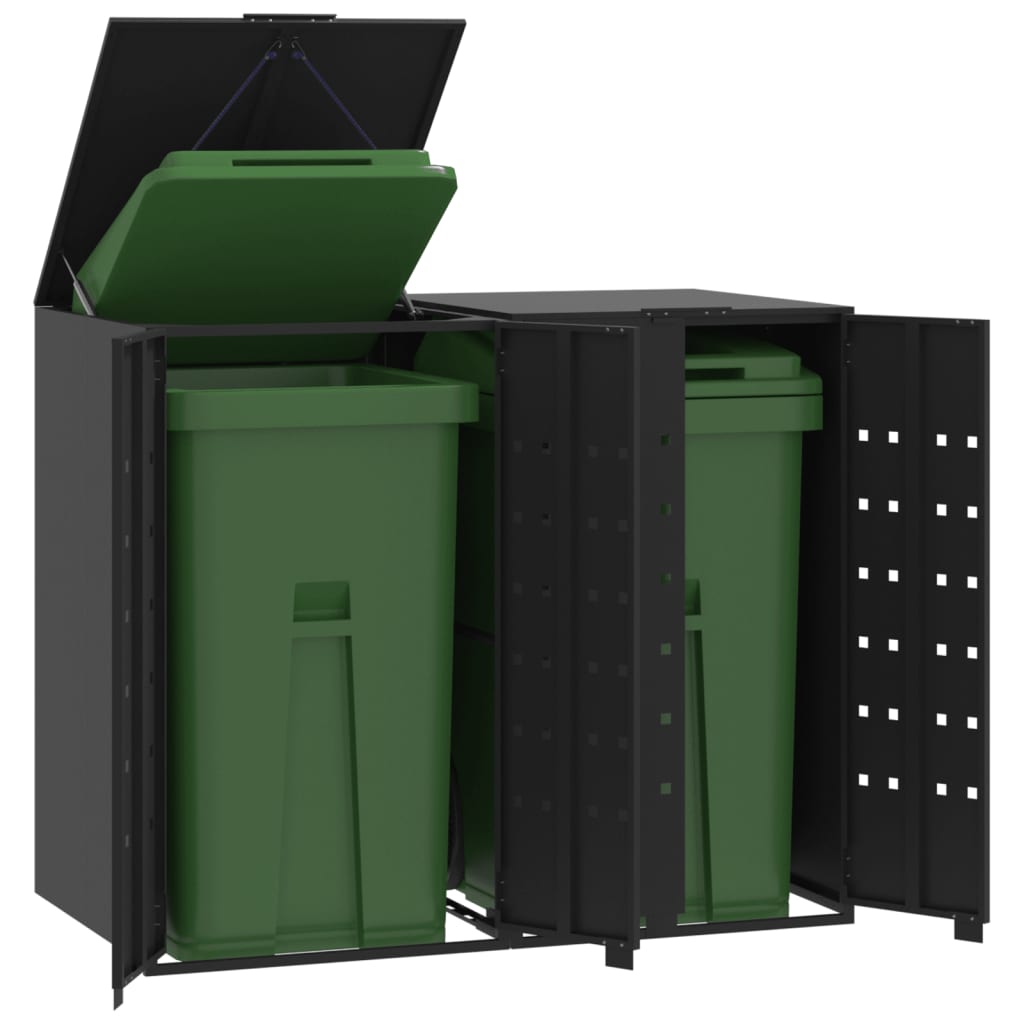 vidaXL Rangement à roulettes pour poubelles pour 2 bacs noir acier