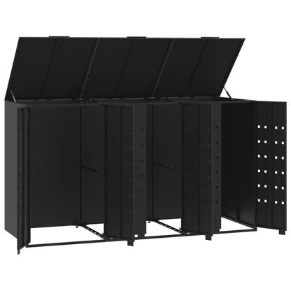 vidaXL Rangement à roulettes pour poubelles pour 3 bacs noir acier