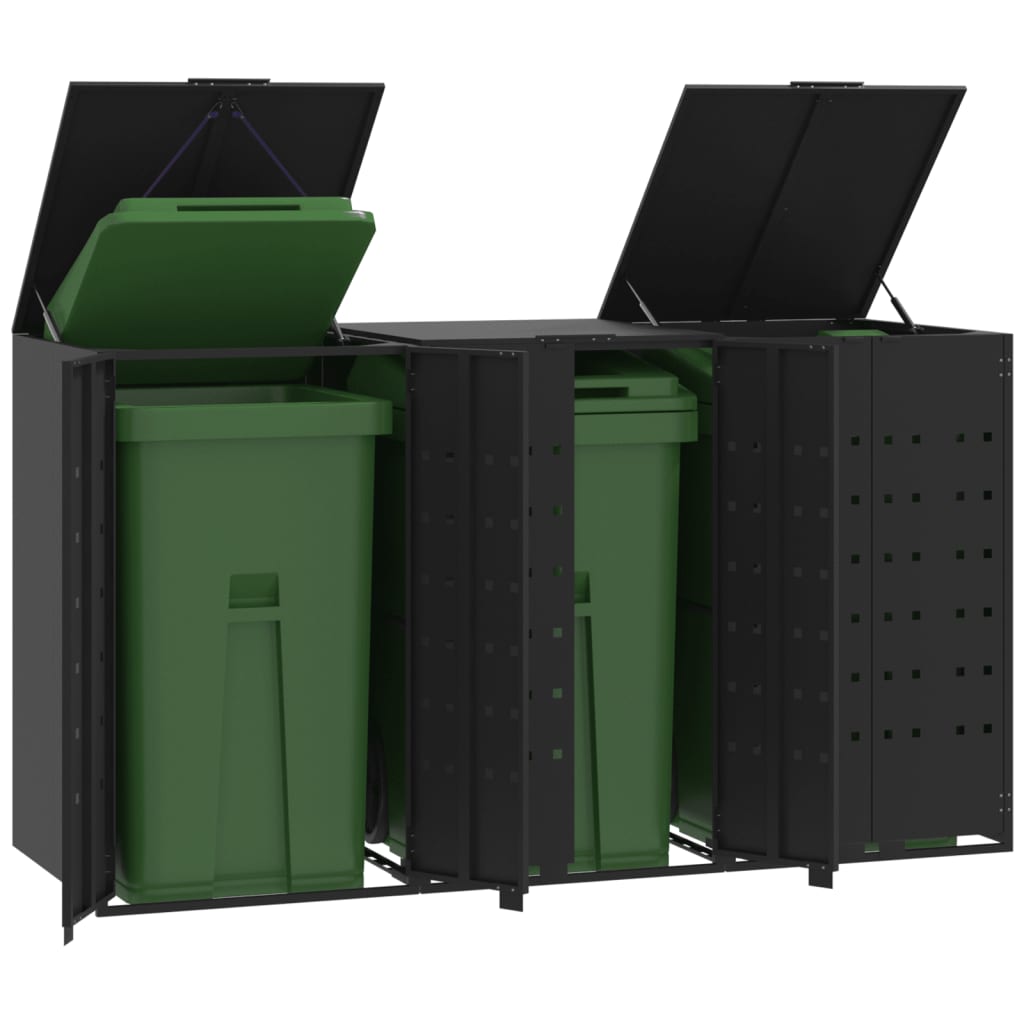 vidaXL Rangement à roulettes pour poubelles pour 3 bacs noir acier