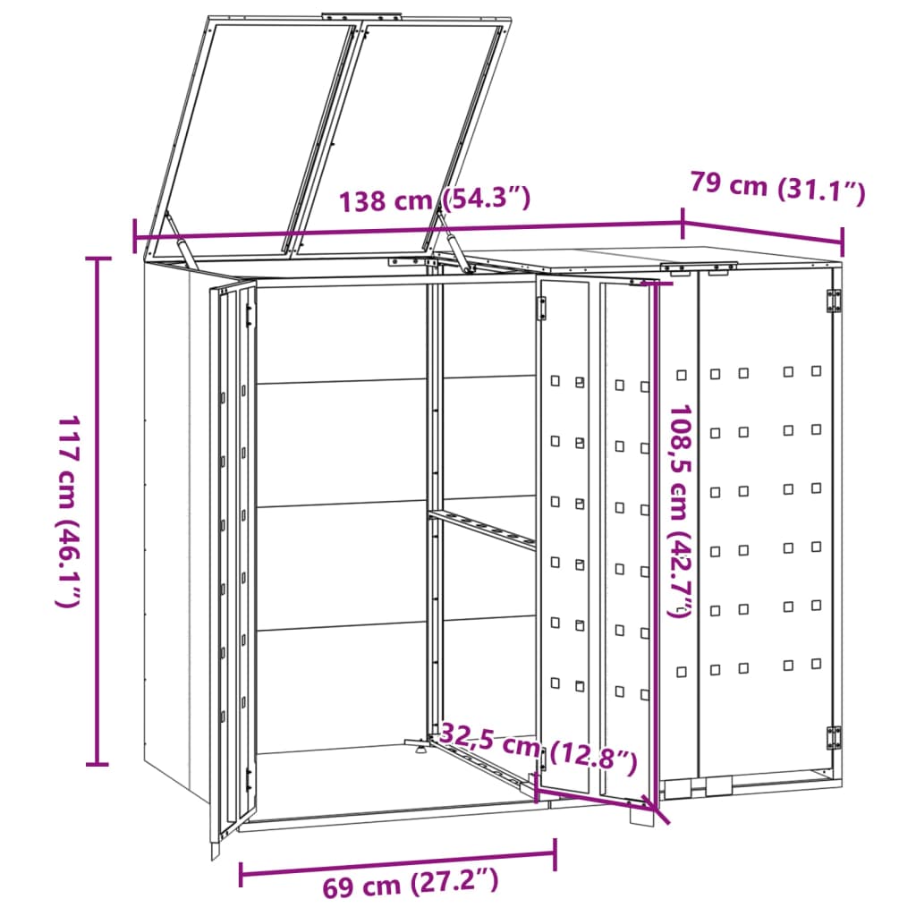 vidaXL Rangement à roulettes pour poubelles pour 2 bacs anthracite