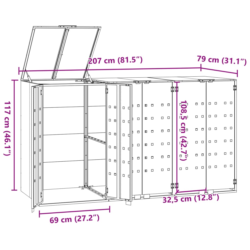 vidaXL Rangement à roulettes pour poubelles pour 3 bacs anthracite