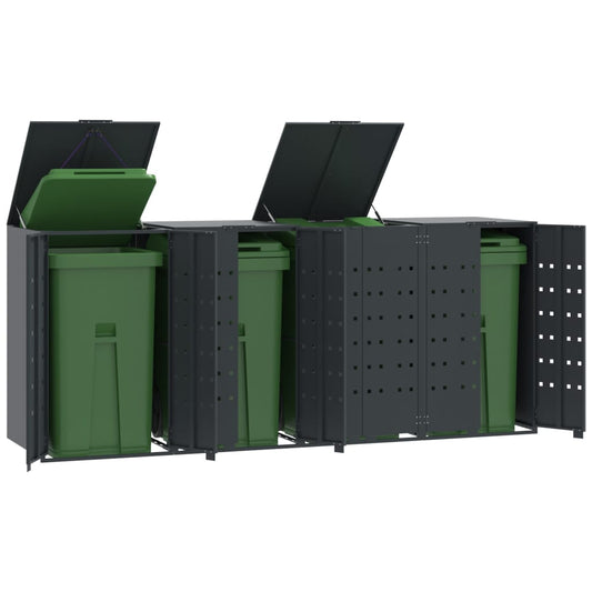 vidaXL Rangement à roulettes pour poubelles pour 4 bacs anthracite