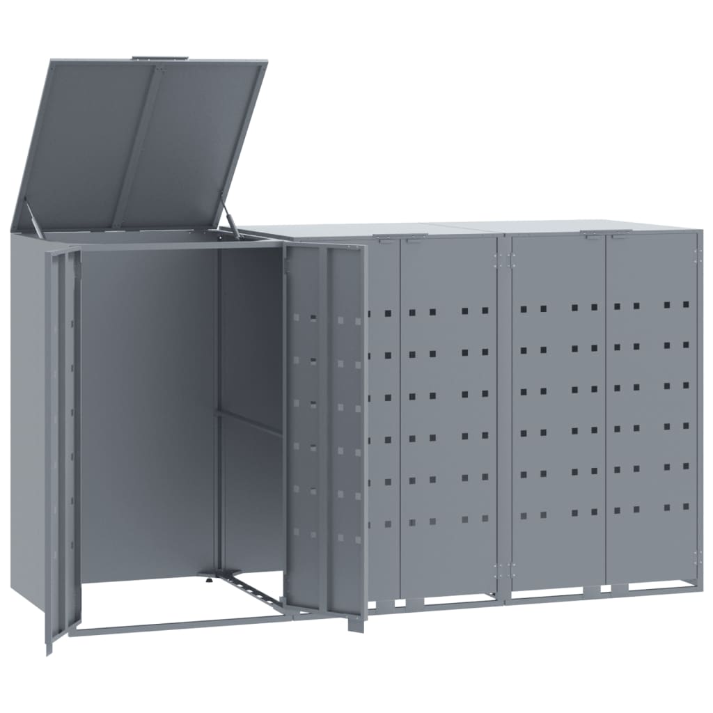 vidaXL Rangement à roulettes pour poubelles pour 3 bacs gris acier