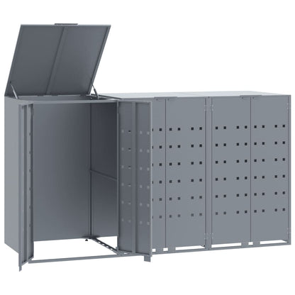 vidaXL Rangement à roulettes pour poubelles pour 3 bacs gris acier