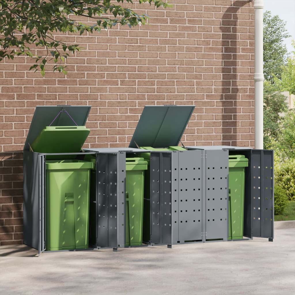 vidaXL Rangement à roulettes pour poubelles pour 4 bacs gris acier