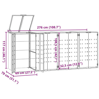 vidaXL Rangement à roulettes pour poubelles pour 4 bacs gris acier
