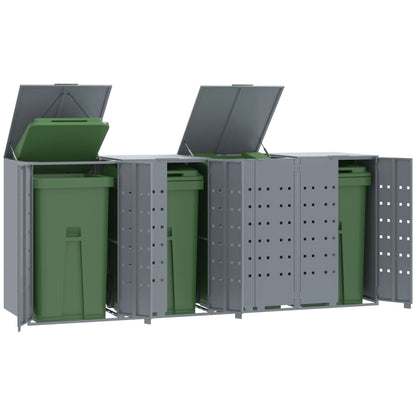 vidaXL Rangement à roulettes pour poubelles pour 4 bacs gris acier