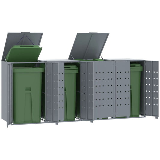 vidaXL Rangement à roulettes pour poubelles pour 4 bacs gris acier
