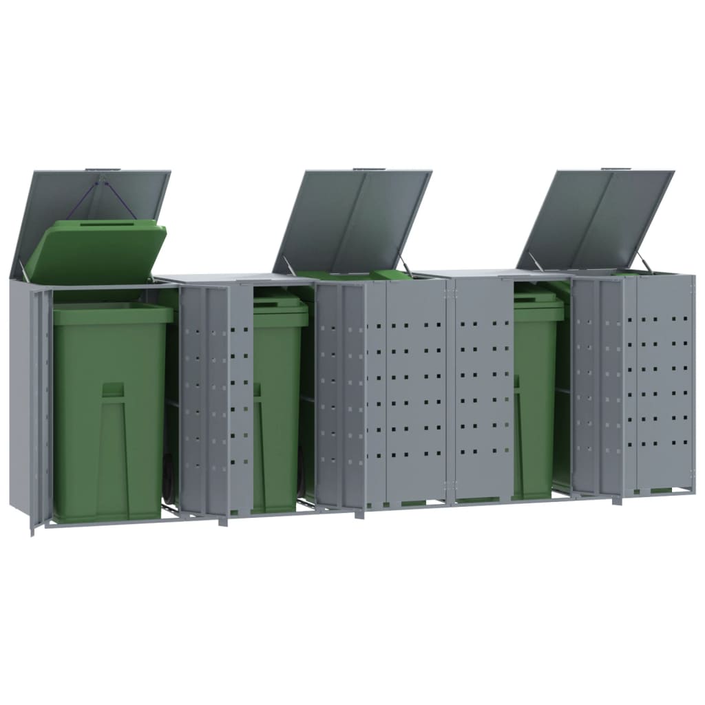 vidaXL Rangement à roulettes pour poubelles pour 5 bacs gris acier