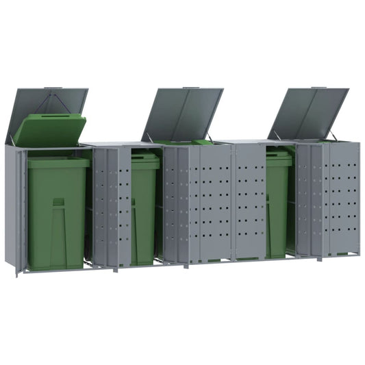 vidaXL Rangement à roulettes pour poubelles pour 5 bacs gris acier