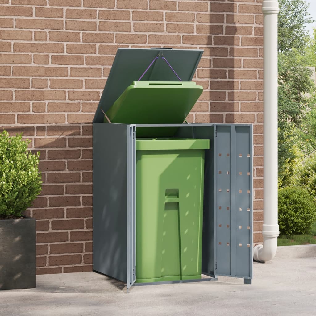 vidaXL Rangement à roulettes pour poubelles pour bac unique gris acier