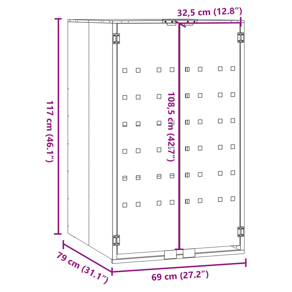 vidaXL Rangement à roulettes pour poubelles pour bac unique gris acier