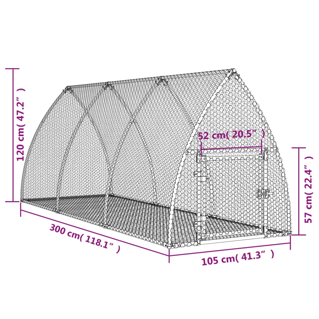 vidaXL Cage à lapin argenté 300x105x120 cm acier galvanisé