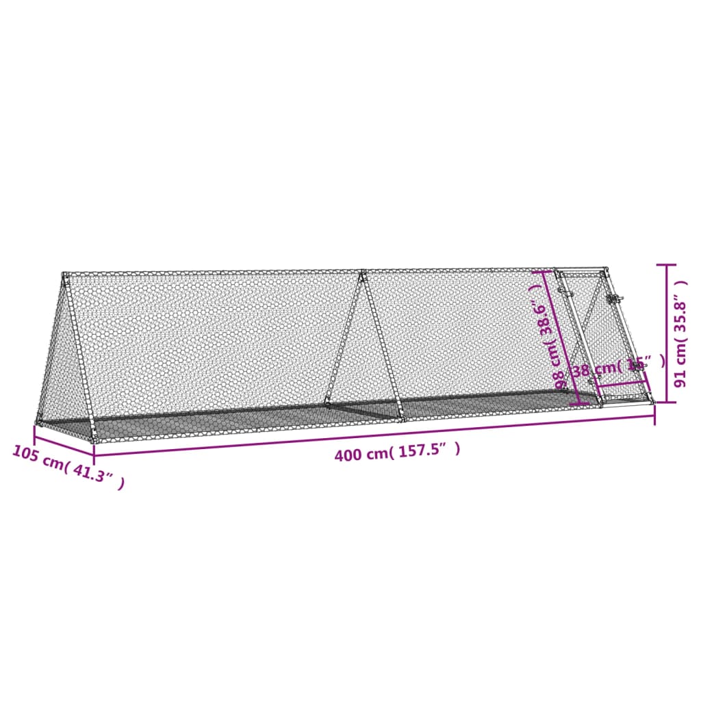 vidaXL Cage à lapin argenté 400x105x91 cm acier galvanisé