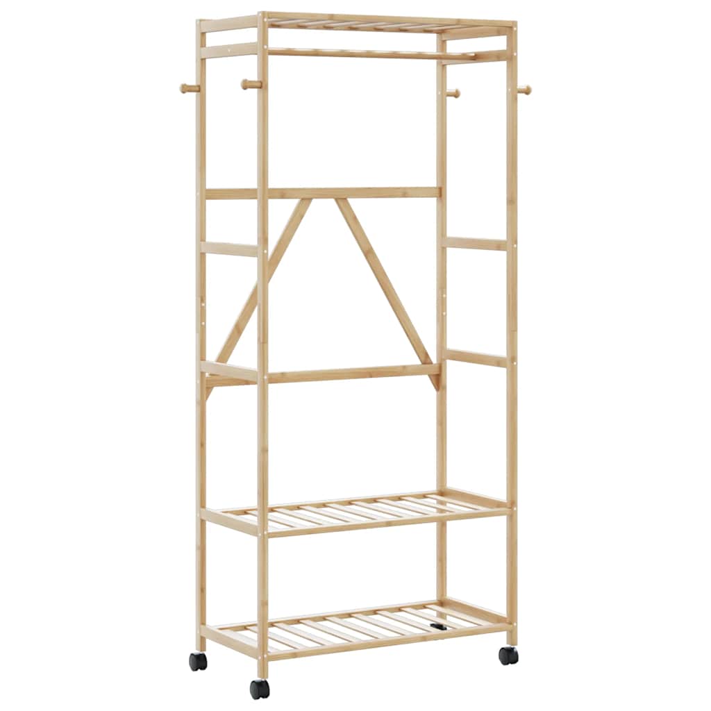 vidaXL Porte-vêtements et étagères et roulettes 90x40x179,5 cm bambou