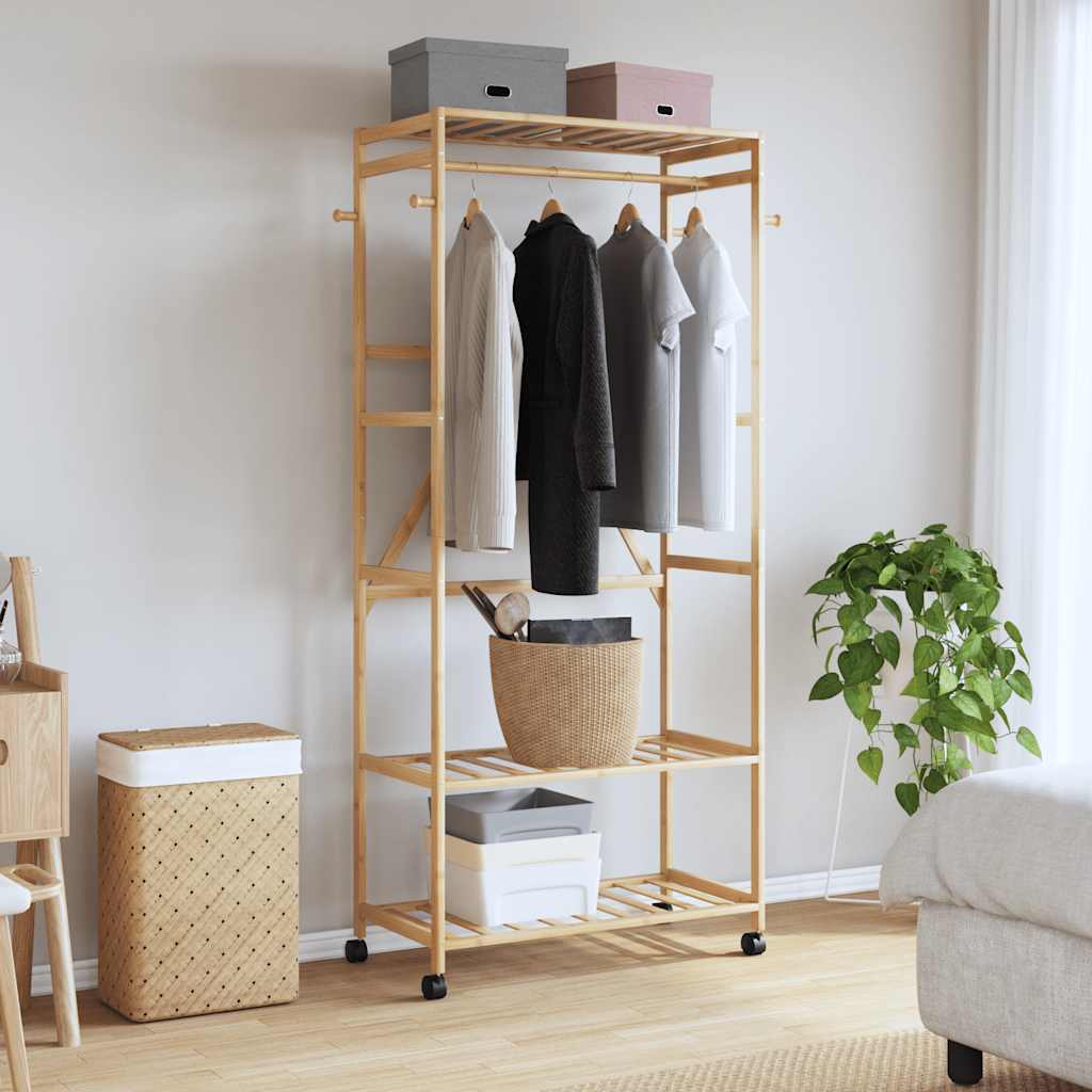 vidaXL Porte-vêtements et étagères et roulettes 90x40x179,5 cm bambou