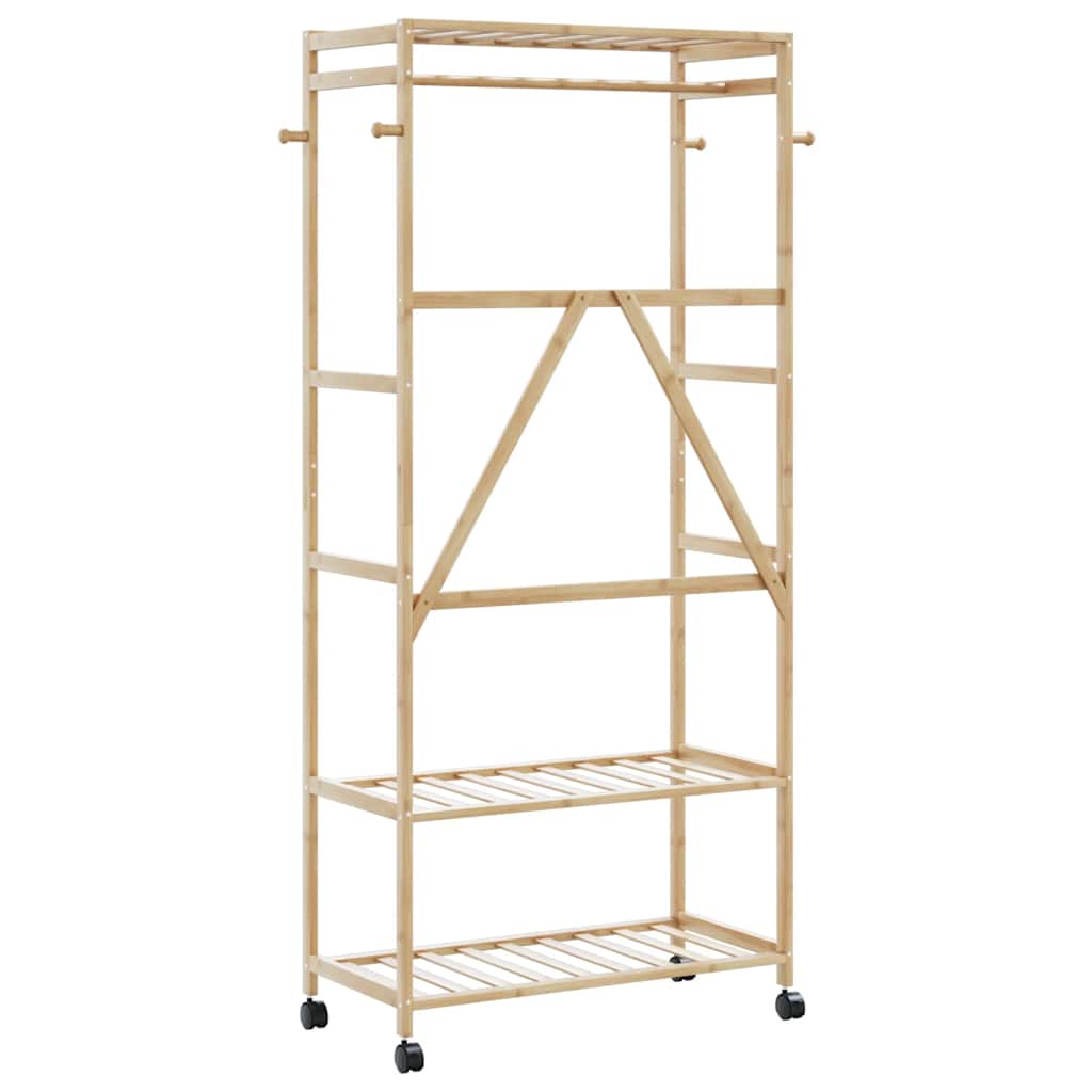 vidaXL Porte-vêtements et étagères et roulettes 90x40x179,5 cm bambou