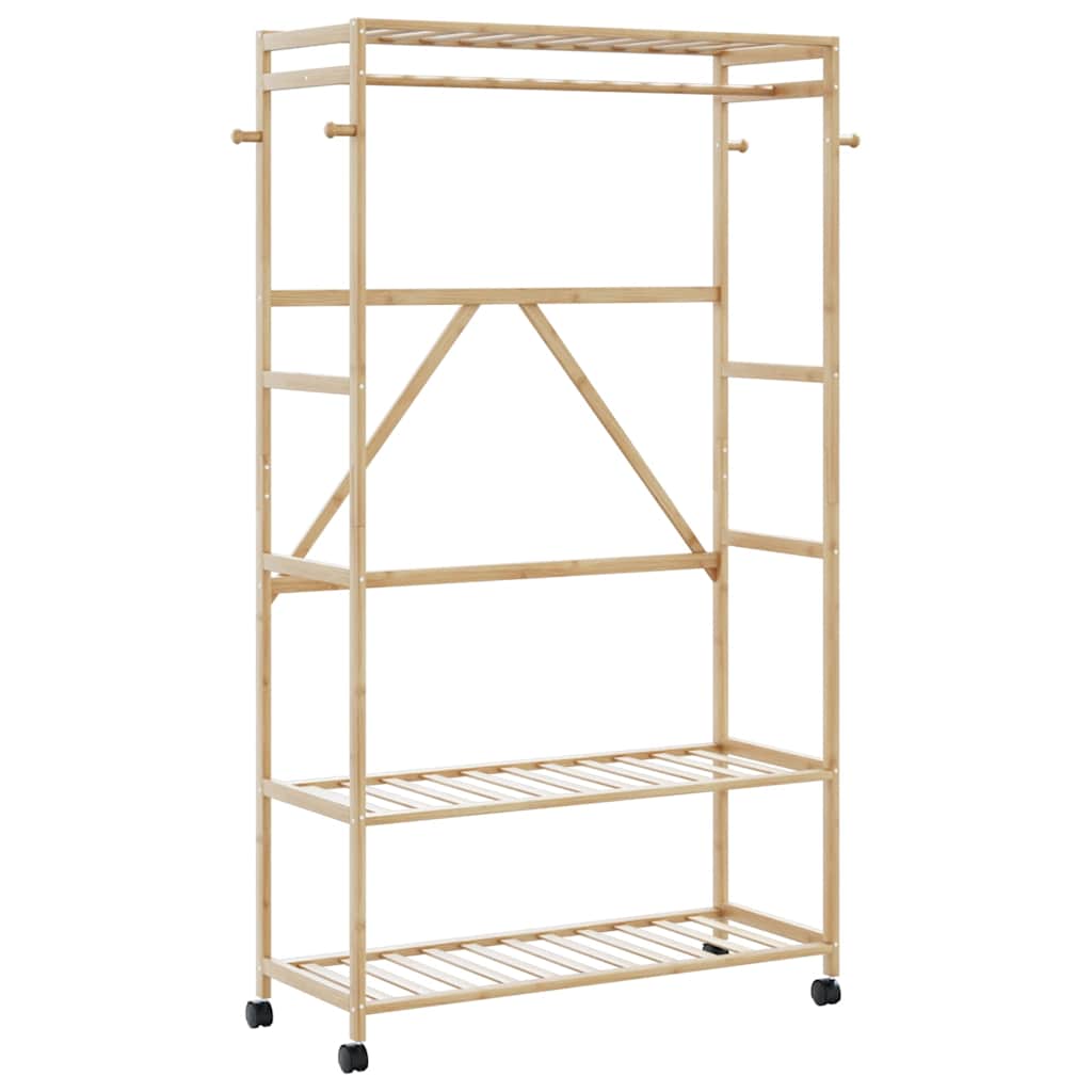 vidaXL Porte-vêtements et étagères et roulettes 110x40x180 cm bambou