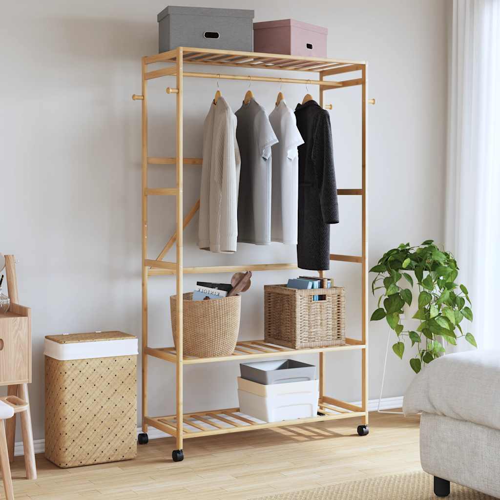 vidaXL Porte-vêtements et étagères et roulettes 110x40x180 cm bambou