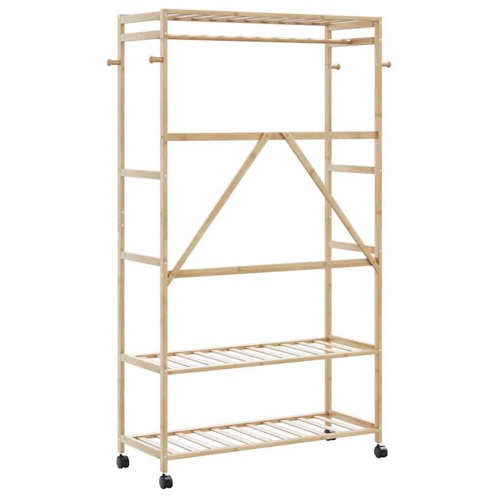 vidaXL Porte-vêtements et étagères et roulettes 110x40x180 cm bambou