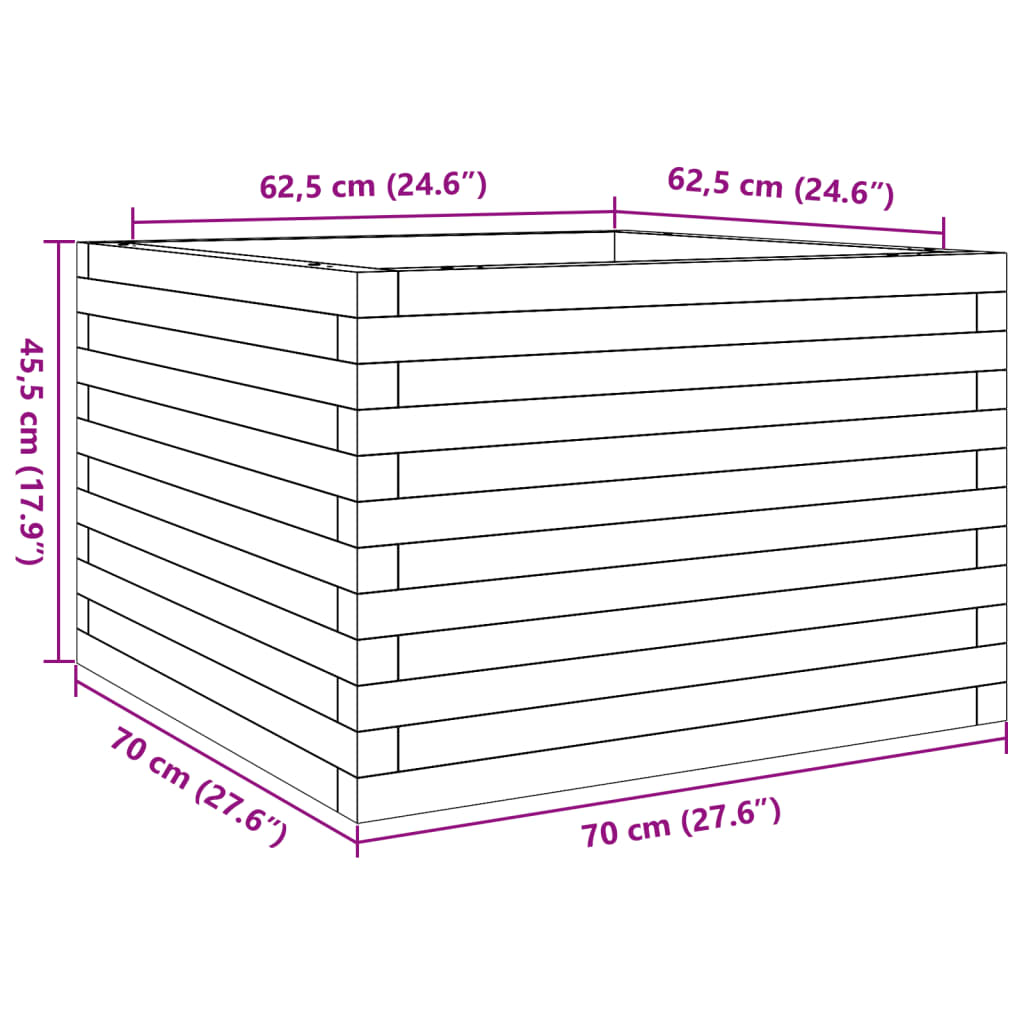vidaXL Jardinière cire marron 70x70x45,5 cm bois de pin massif