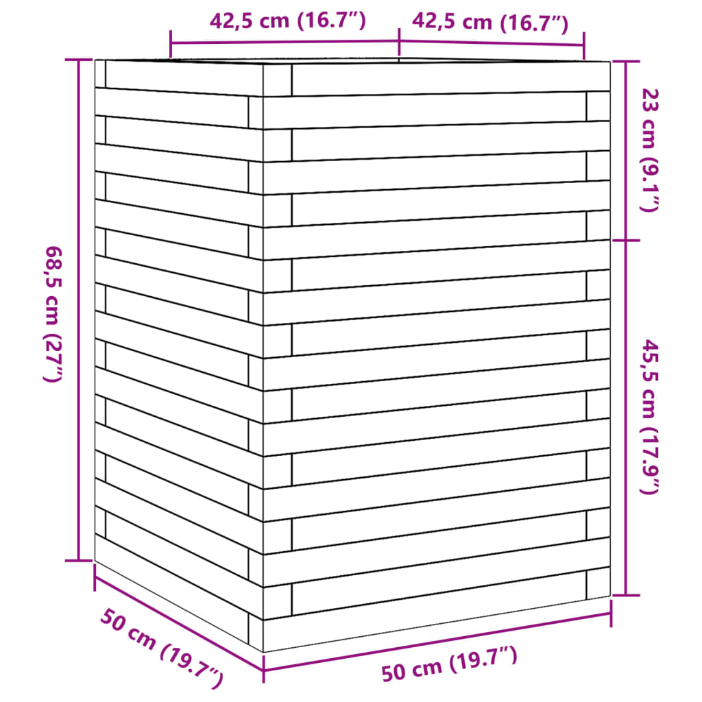 vidaXL Jardinière cire marron 50x50x68,5 cm bois de pin massif