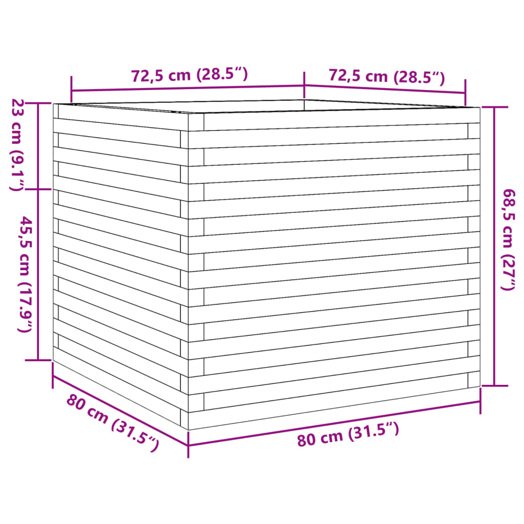 vidaXL Jardinière blanc 80x80x68,5 cm bois de pin massif