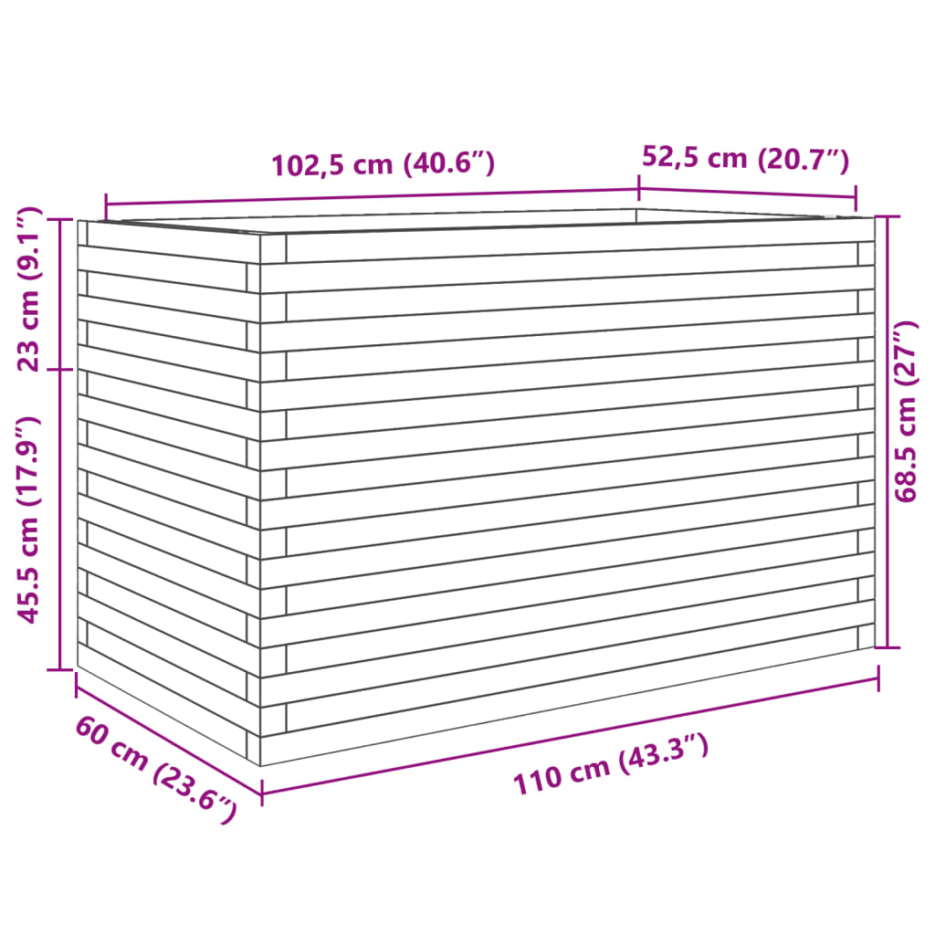 vidaXL Jardinière cire marron 110x60x68,5 cm bois de pin massif
