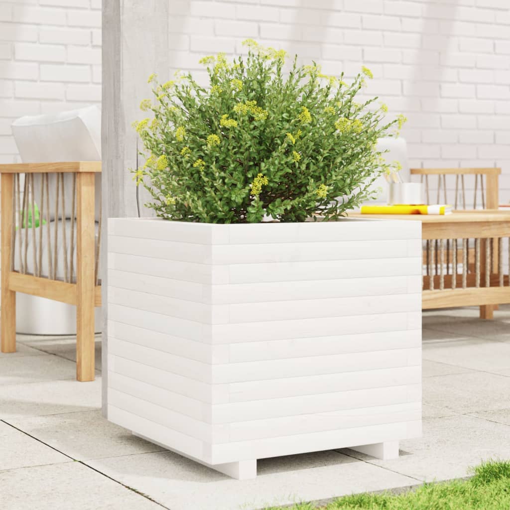 vidaXL Jardinière blanc 50x50x49,5 cm bois de pin massif