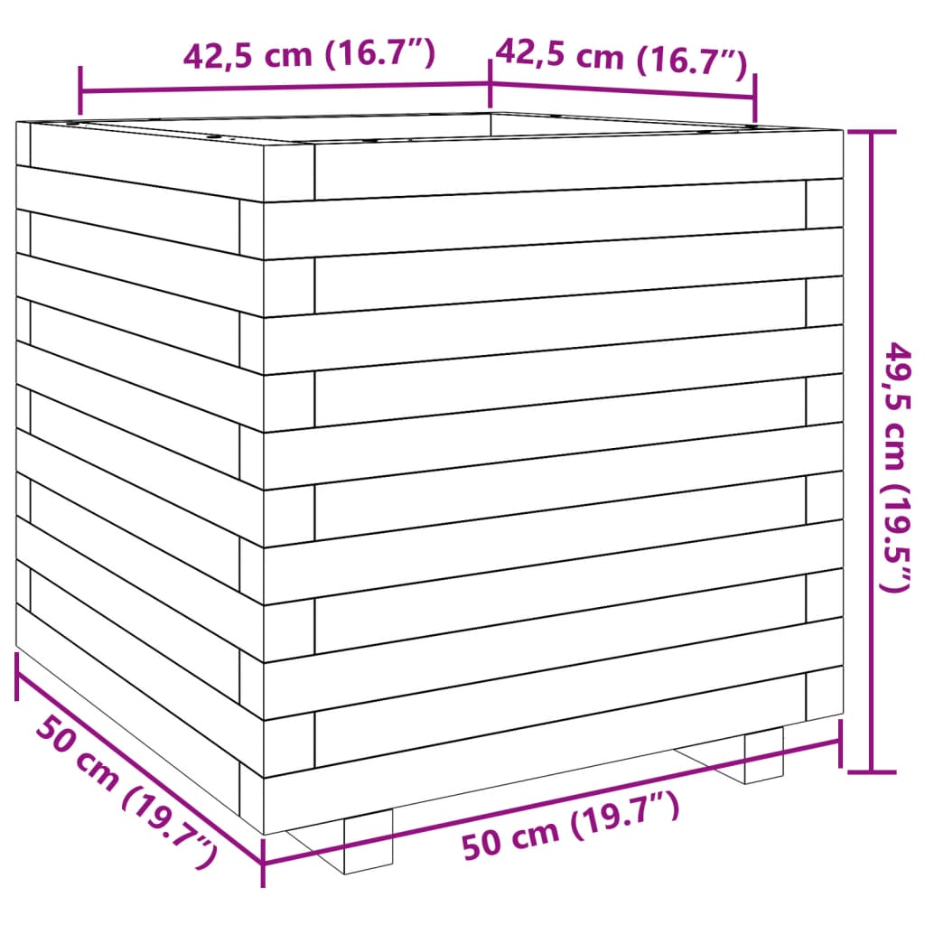 vidaXL Jardinière cire marron 50x50x49,5 cm bois de pin massif